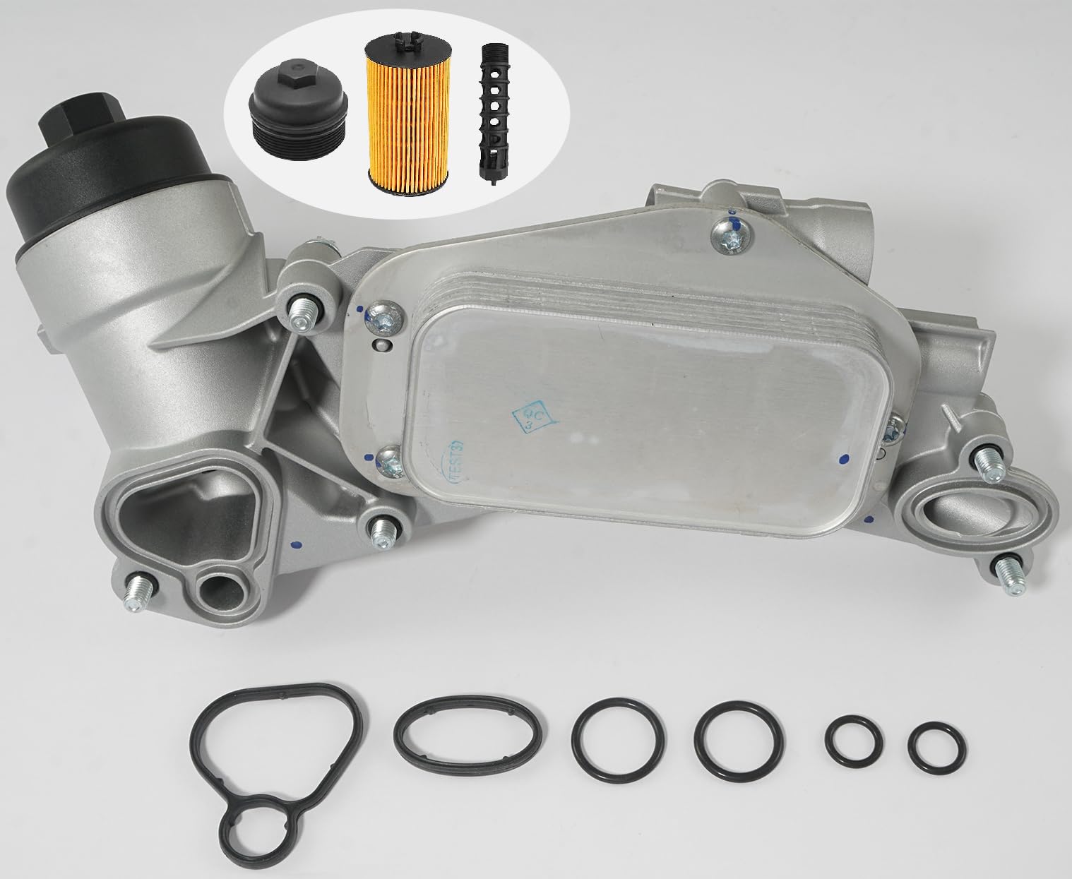 Engine Oil Cooler Filter Housing Assembly Adapter with Gasket, Insert, Cap Compatible with 2008-2019 Chevy Cruze Sonic Malibu Av