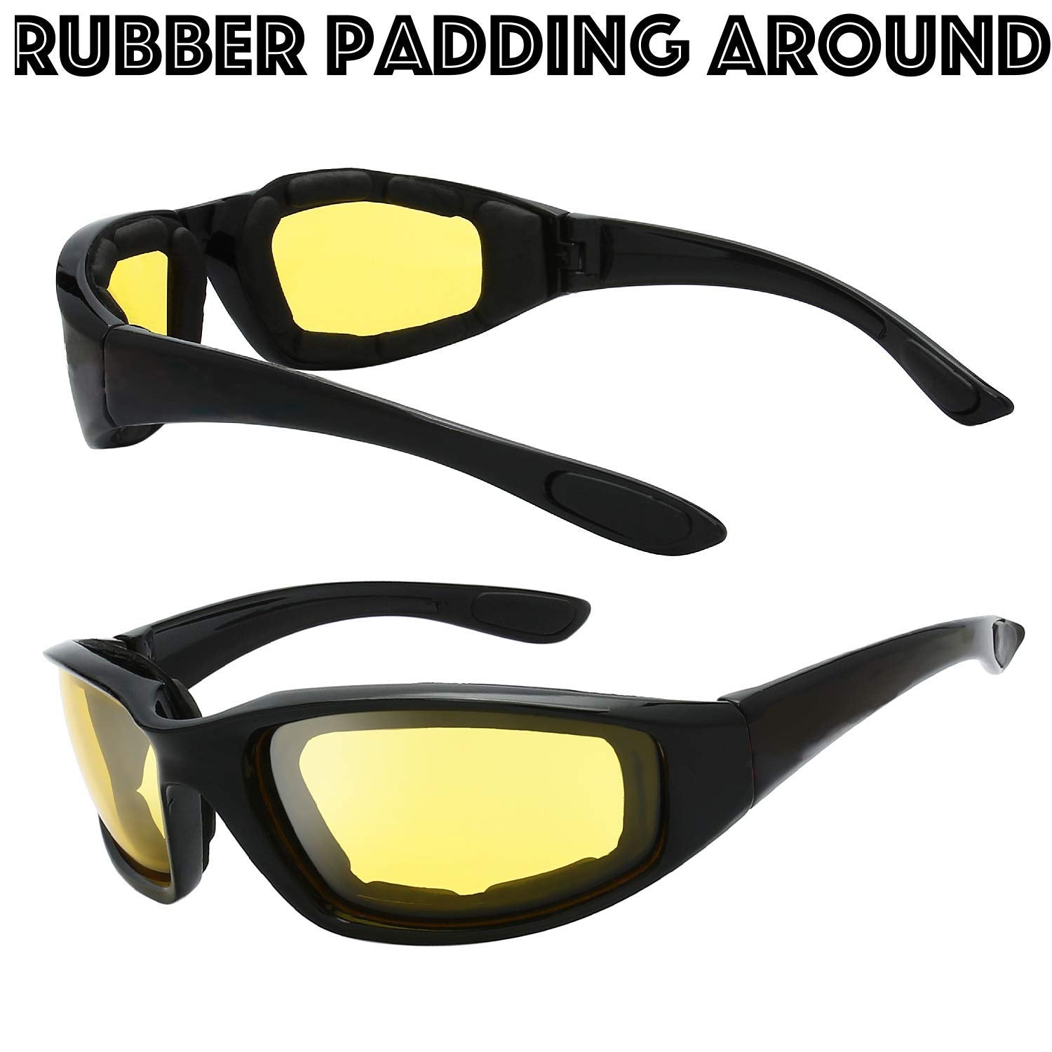 The Fresh Motorcycle Riding Glasses Padded Frame Lens Block 100% UVB for Outdoor Activity Sport (1401-Matte Black, 1 Pair of Nig