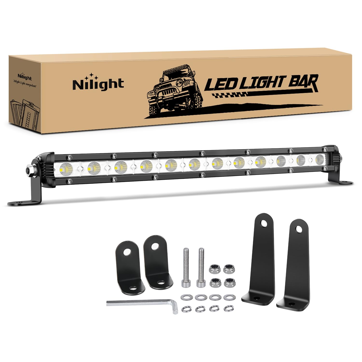 Nilight Single Row Led Light Bar Ultra-Slim Flood Light Bar 13 Inch 36W Fog Driving Work Roof Bumper Lighting For Offroad 4X4 Tr