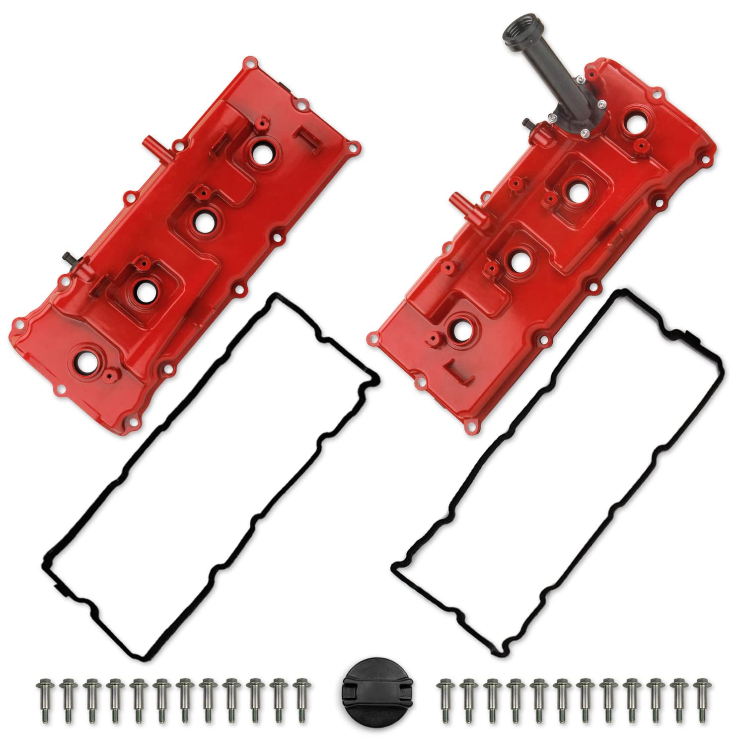 Mitzone Upgrade Aluminum Valve Covers Kit Compatible With Nissan Armada Titan 2004-2016 Pathfinder 2008-2012 Nv2500 Nv3500 2012-2017 Infiniti Qx56 2004-2010 V8 5.6L # 13264-Ze01A 13264-Ze00A (Red)