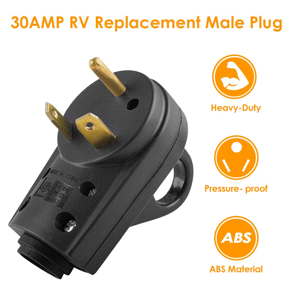 Opl5 30Amp Rv Replacement Male Plug - Heavy Duty Nema Tt-30P Replacement Rv Receptacle Electrical Plug With Easy Unplug Handle D