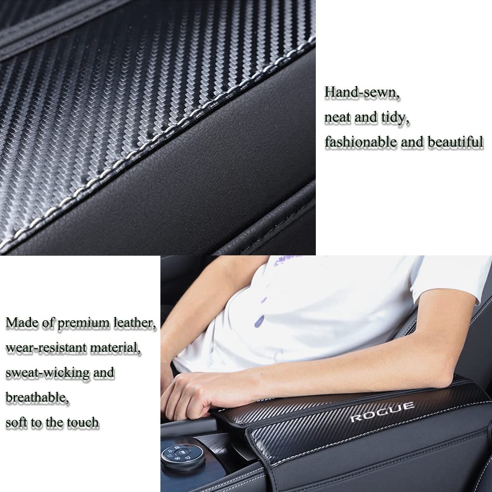 Xiter 1Pc Leather Center Console Armrest Cover With Side Pockets For Nissan Rogue 2021 2022 2023 2024 2025 Accessories(Black+Red