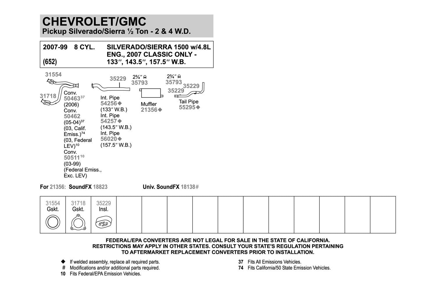 Walker Soundfx 18823 Direct Fit Exhaust Muffler 2.75 Inlet (Id) 2.75 Outlet (Od) For Chevrolet Silverado 1500