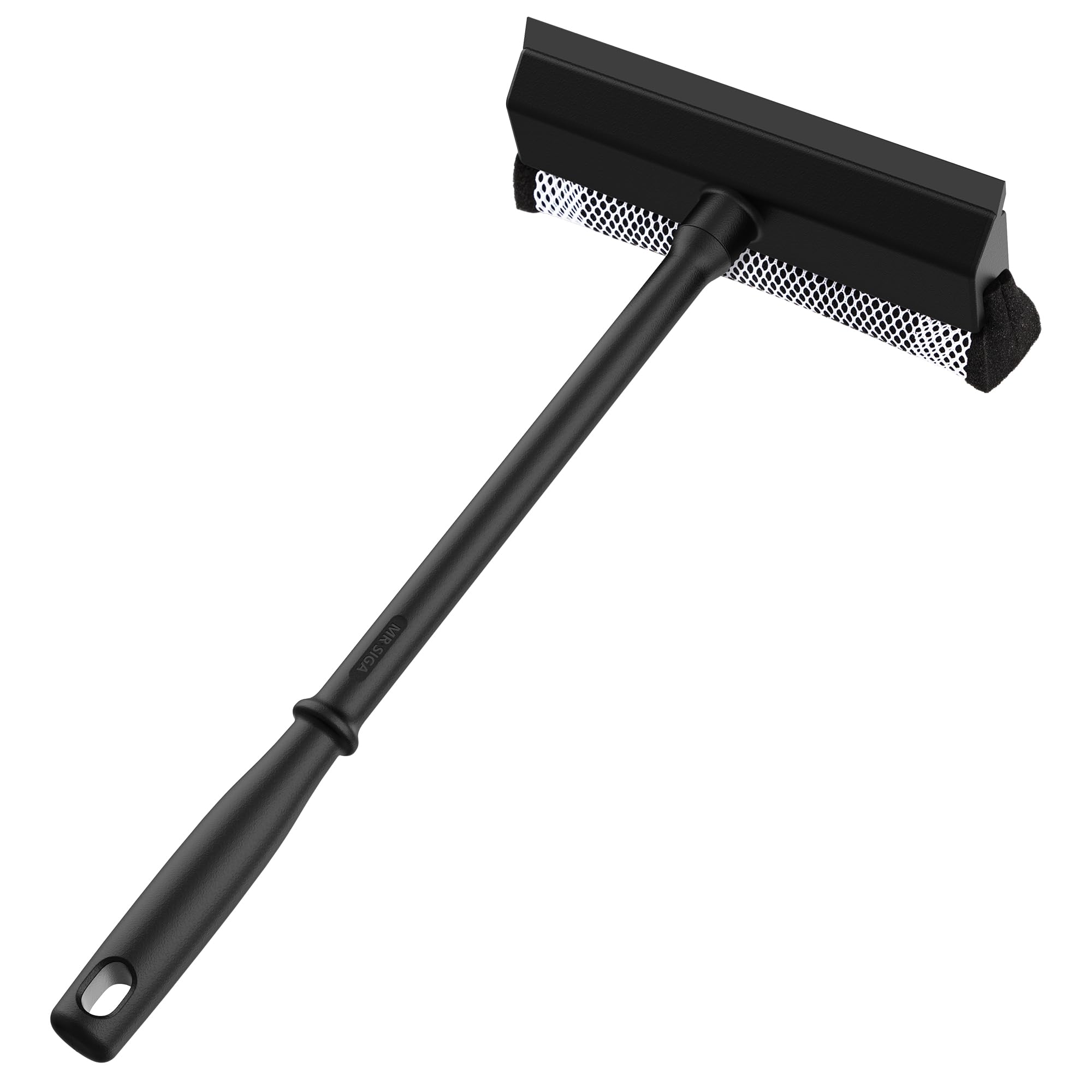 Mr.Siga Professional 2-In-1 Car Window Squeegee And Sponge Scrubber For Cleaning And Washing, Rubber Blade Cleaner With Handle,
