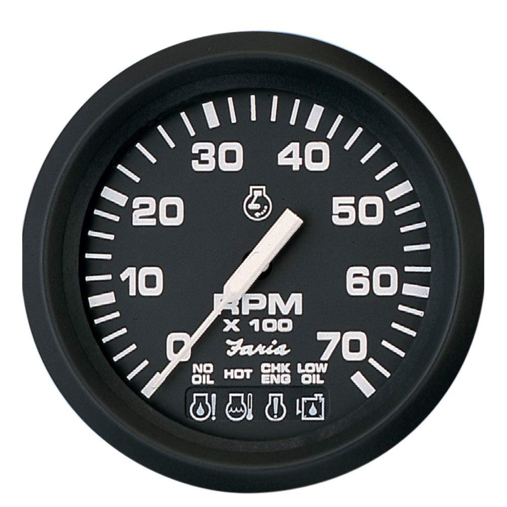 Faria Beede Instruments Euro Black 4 Tachometer w/Systemcheck Indicator - 7,000 RPM (Gas - Johnson/Evinrude Outboard)