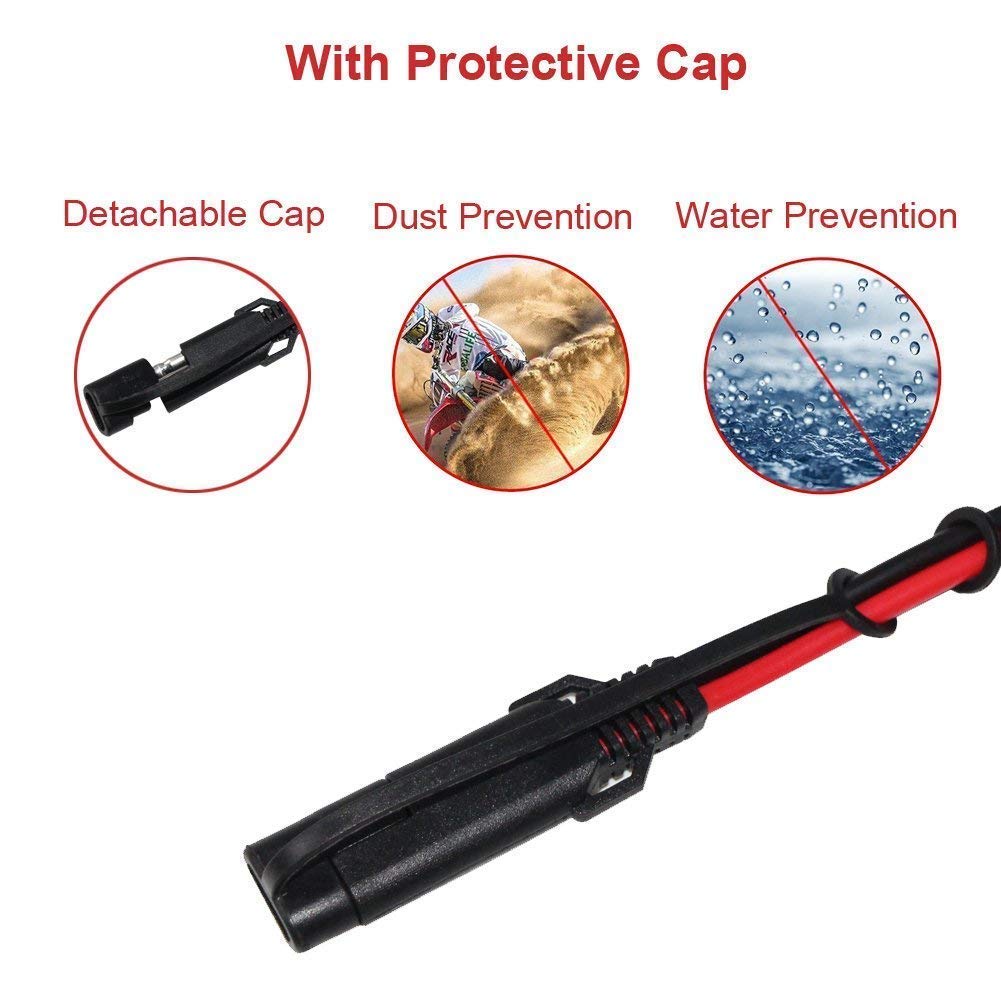 Sparking 1.5Ft 12V Battery Alligator Clip To Sae 2Pin Quick Disconnect Cable Sae To Battery Clamp Cable 7.5A Fuse (2 Pack)