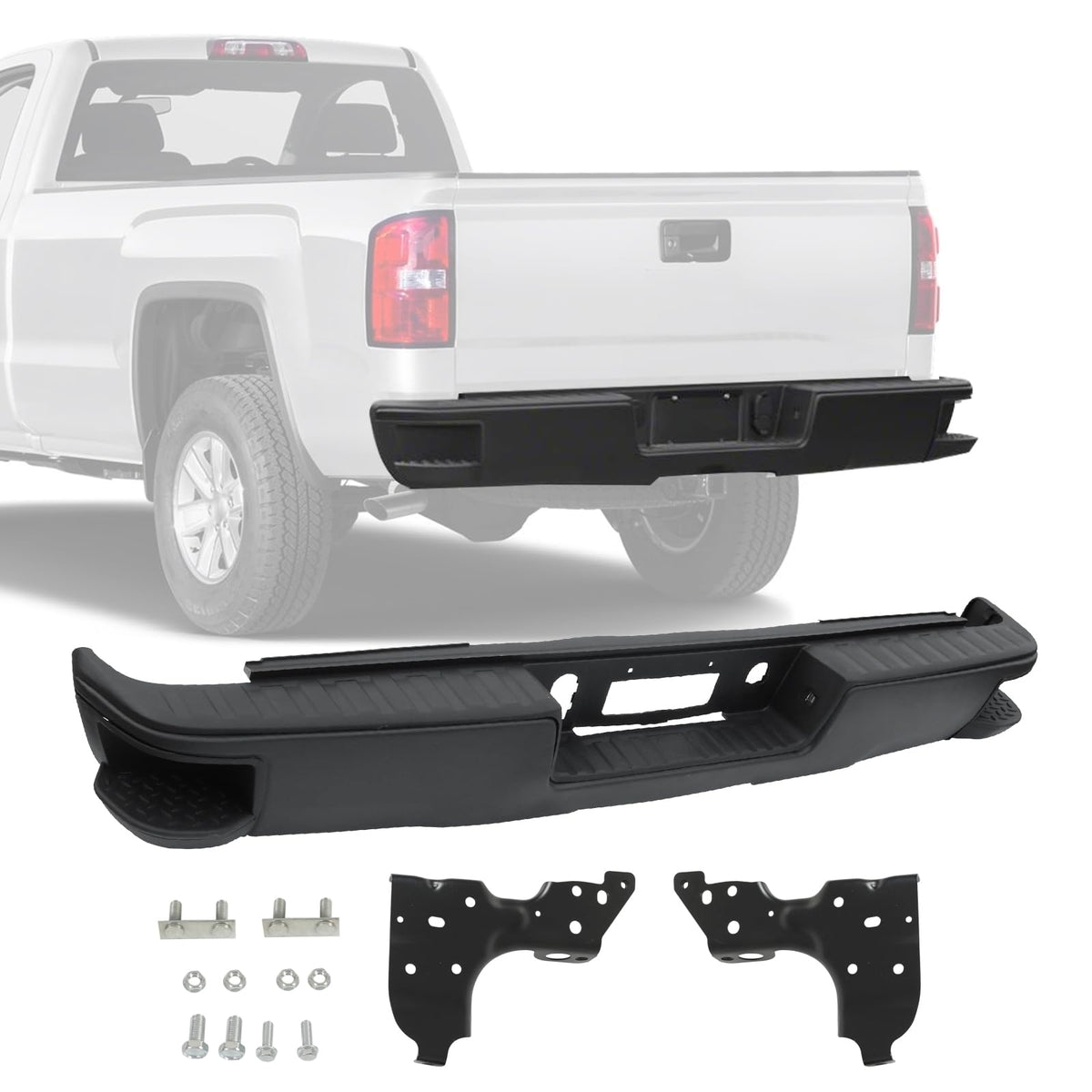DICMIC Rear Step Bumper Assembly w/o Parking Aid Sensor Hole Compatible with 2014-2018 Chevrolet Silverado 1500 GMC Sierra 1500 