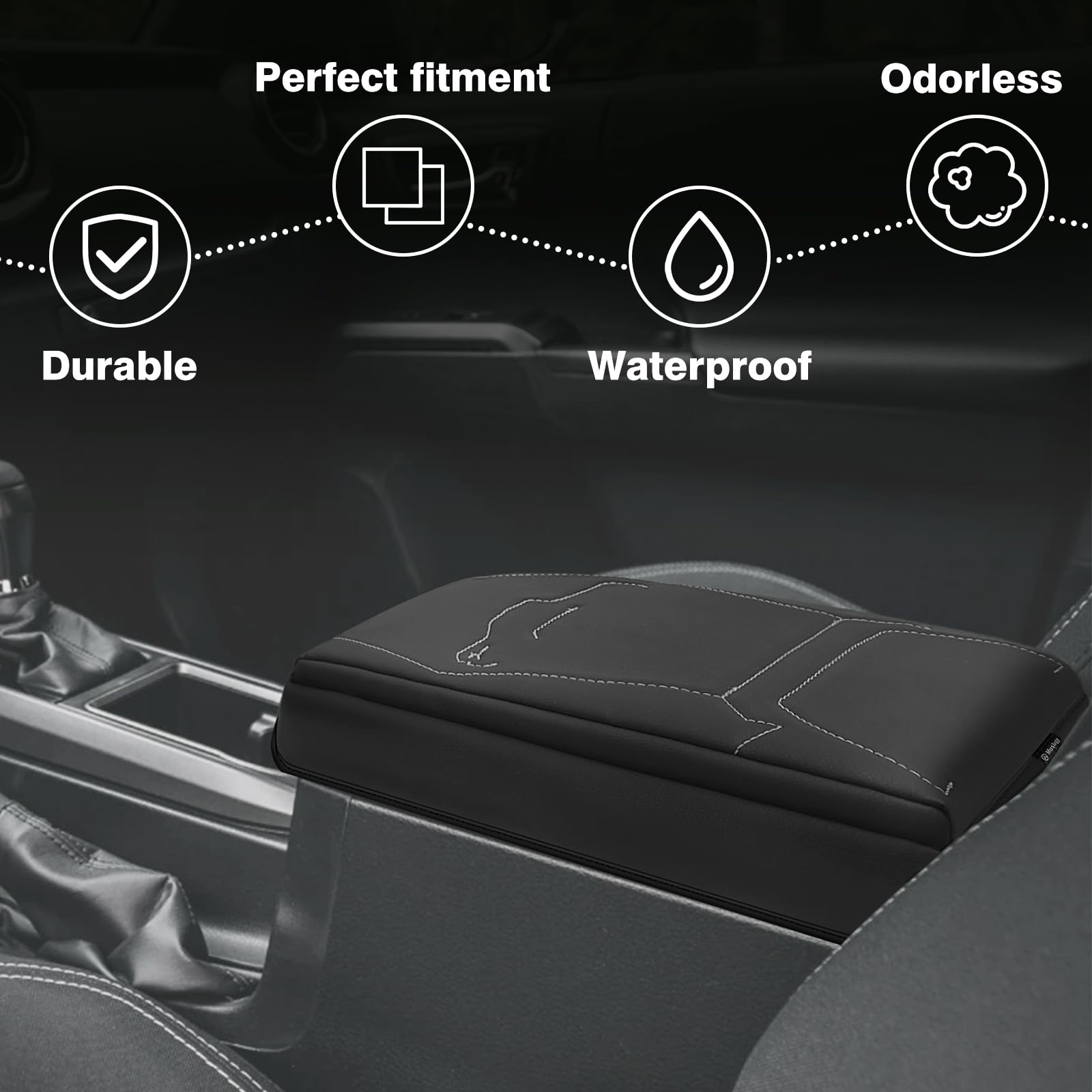 Muslogy Center Console Armrest Cover Compatible With 2024+ Toyota Tacoma 2025+ 4Runner Accessories Armrest Lid Protector Vegan L