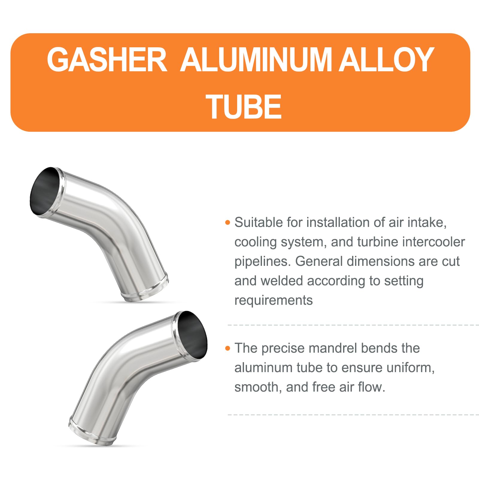 Gasher 1Pcs 45 Degree Elbow Aluminum Alloy Tube 2.75''Od, Leg Length 12'' (300Mm) With Bead Roll, Intercooler Pipe For Intake An