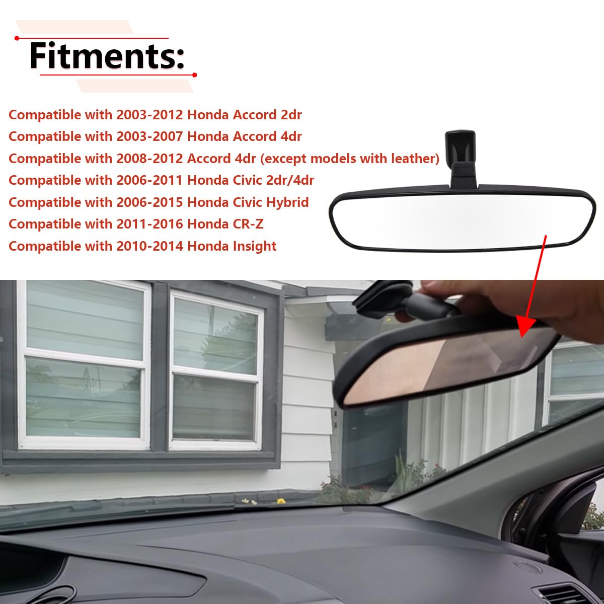 Rlb-Hilon Rear View Mirror Compatible With Honda Accord 1998-2013, For Honda Civic 2006-2011, For Odyssey 2000-2004, For Pilot 2002-2008, Day/Night Mirror