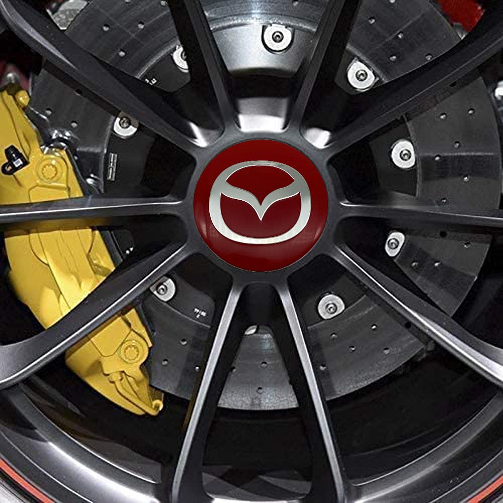 Jdclubs 4Pcs 2.22Inch Car Logo Abs Material Wheel Center Cap Sticker Wheel Emblem Badge Logo Stickers (Fit Mazda Red)
