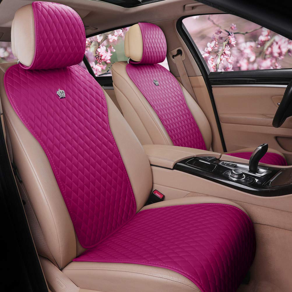 Red Rain Universal Seat Covers for Cars Leather Seat Cover with Crown Rose Pink Auto Seat Cushion Covers 2/3 Covered 11PCS Fit C