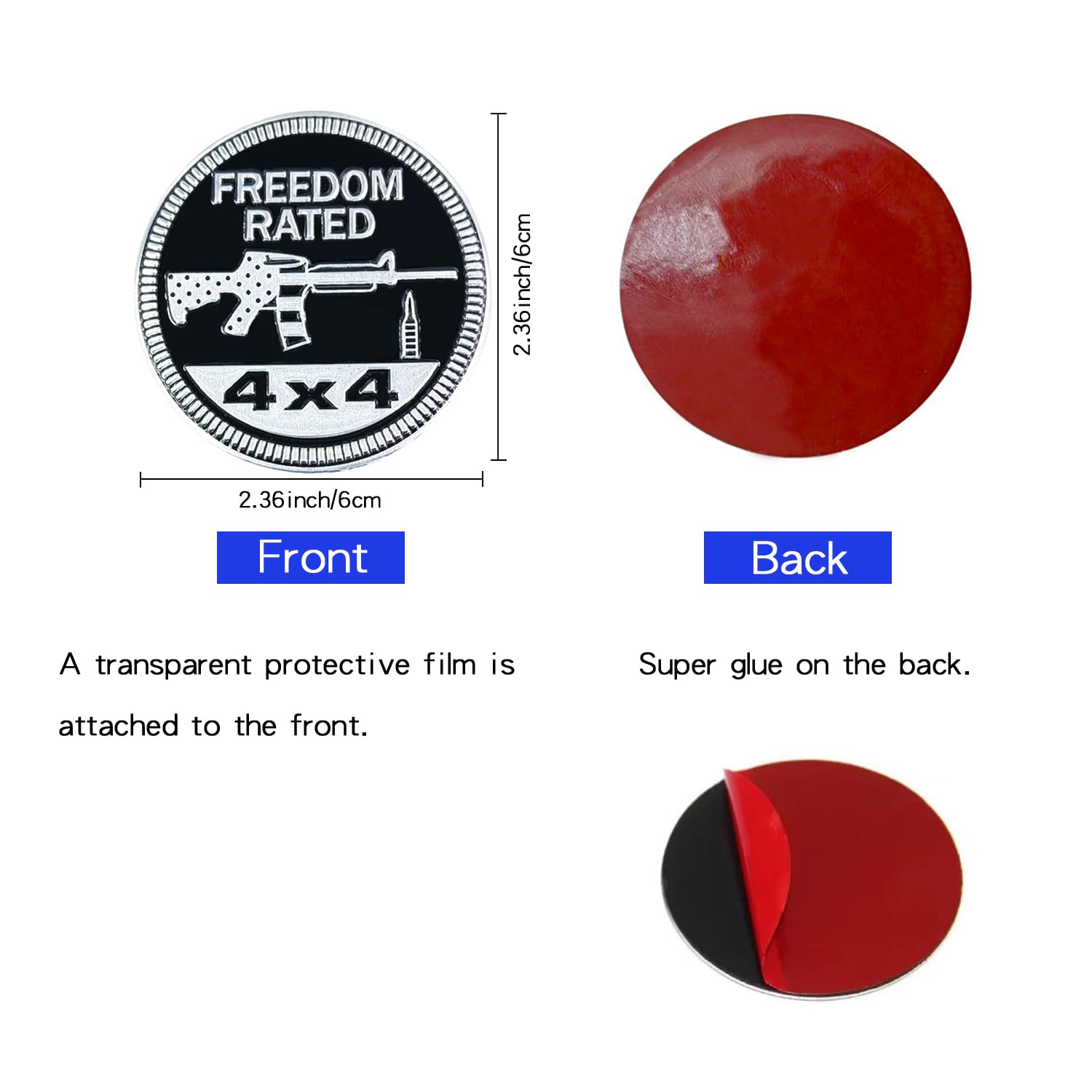 2 Pcs Freedom Badge Rated Car Emblem, 4 X 4 Metal Automotive Badge, 3D Round Metal Car Badges Emblems, Car Badge Decals Stickers