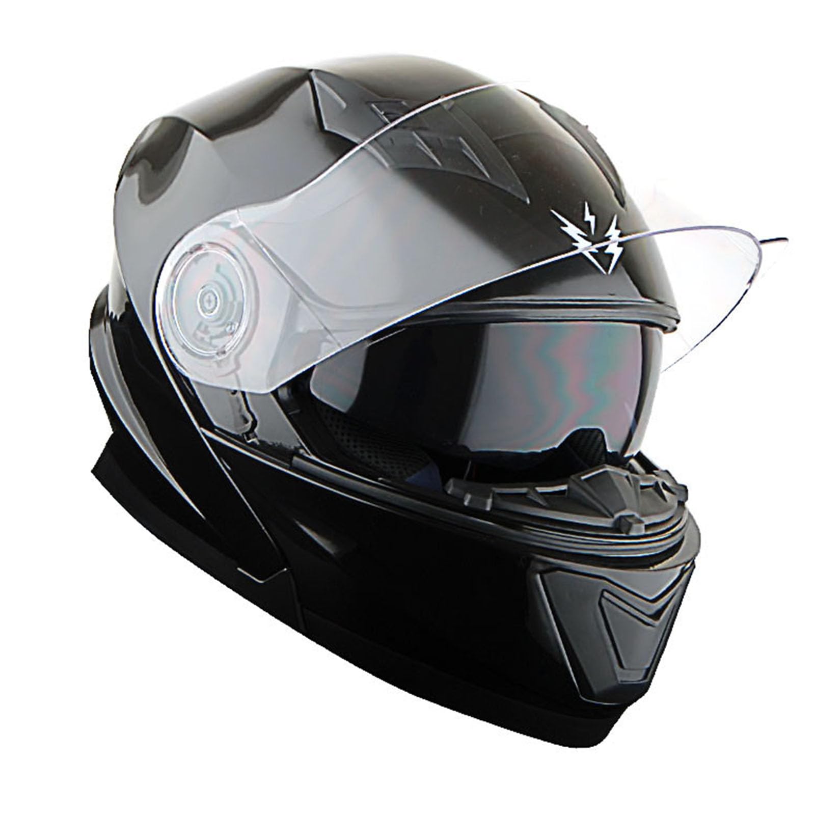 1Storm New Motorcycle Bike Modular Full Face Helmet Dual Visor Sun Shield With Rechargeable Led Tail Light : Glossy Black