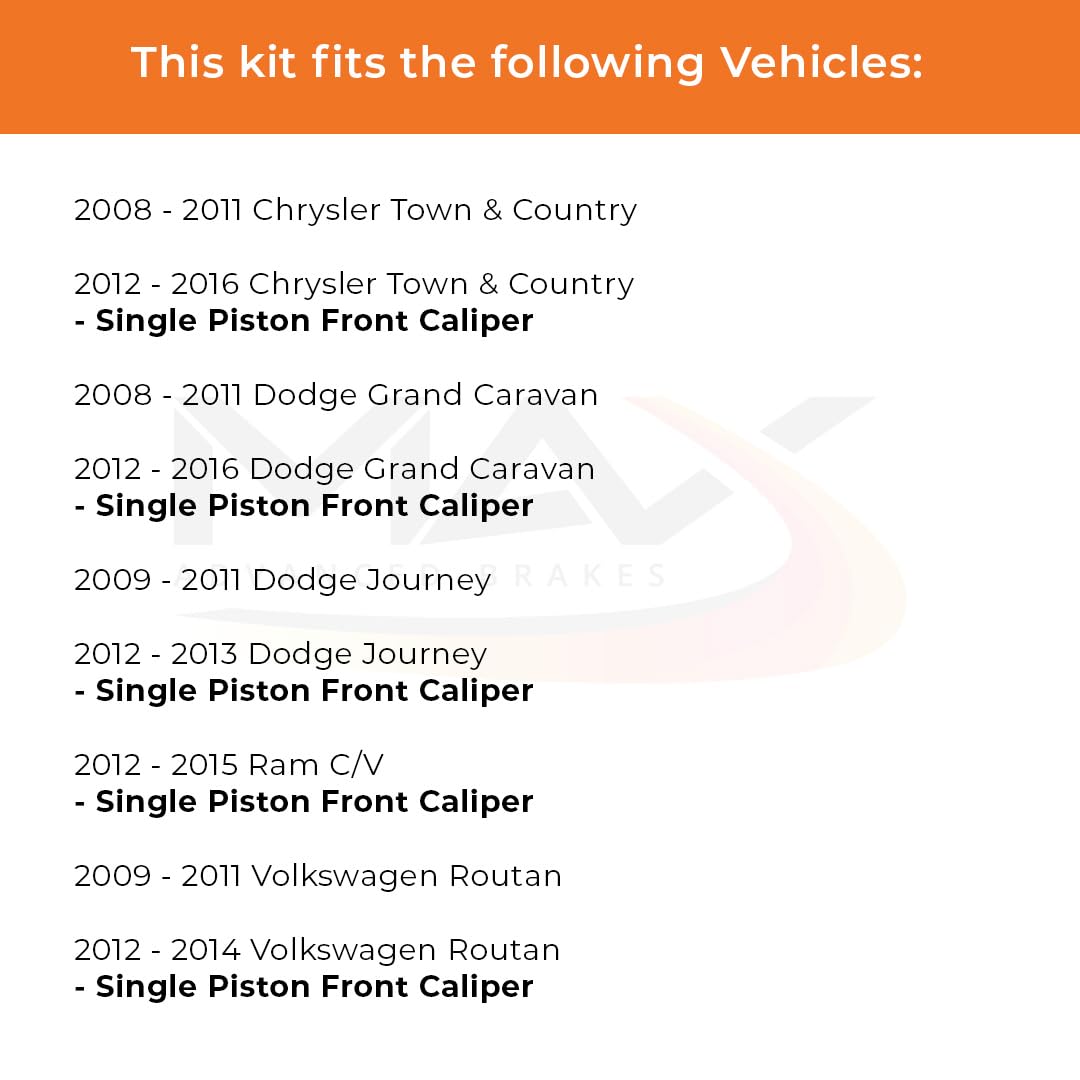 Max Advanced Brakes Rear Brake Kit For 2008-2016 Dodge Grand Caravan Town&Country Single Piston Front Caliper Replacement Cross Drilled Disc Brake Rotors And Ceramic Brake Pads