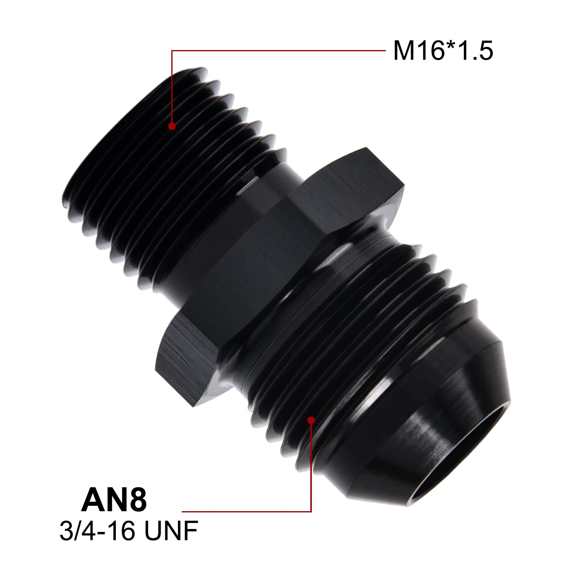 Evil Energy 8An Male Flare To M16 X 1.5Mm Male Metric Fitting Adapter Aluminium Alloy 2Pcs