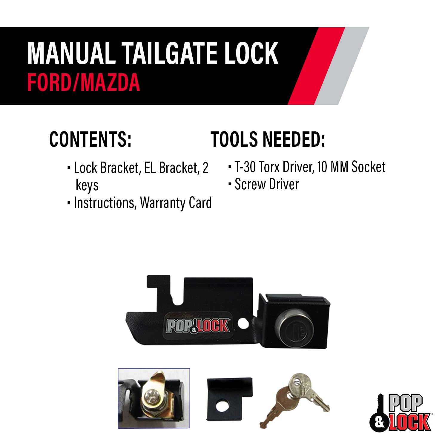 Pop & Lock Tailgate Lock for Ford F150 (1987-1996) - Black, Model PL2310, Easy to Install, Anti-Theft, Durable Plastic