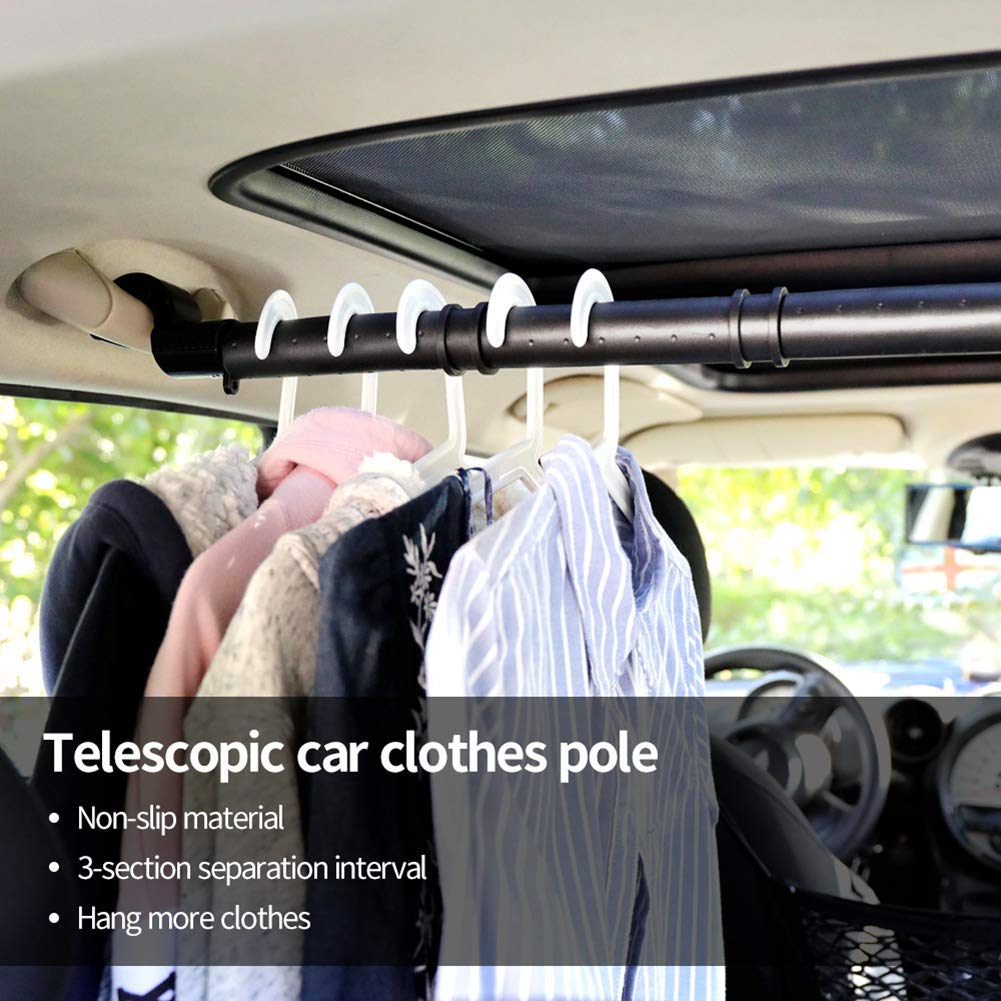Littlemole Car Clothes Hanger Bar, Expandable Vehicle Clothing Rack Hanger Rod With Heavy Duty Metal And Rubber Grips, Great For