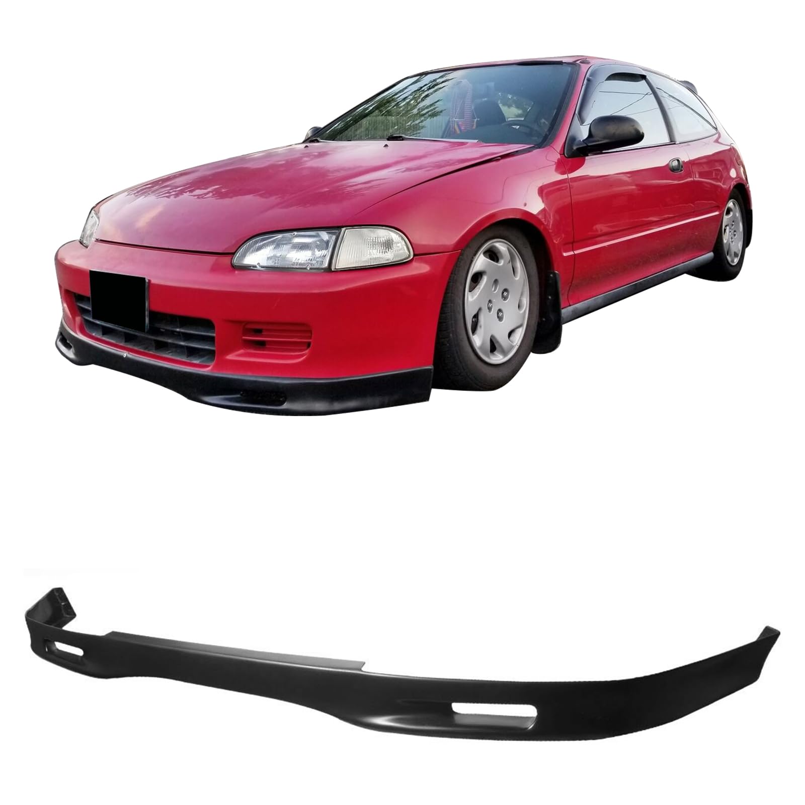 IKON MOTORSPORTS Front Bumper Lip, Compatible with 1992-1995 Honda Civic, Black PU Front Lip Finisher Under Chin Spoiler Add On Protector Splitter, 1993 1994
