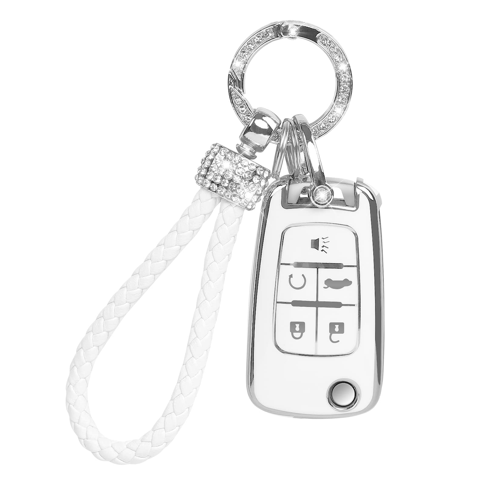 Key Fob Cover with Bling Lanyard, Compatible with Equinox Camaro Cruze Malibu Buick and Fit for GMC LaCrosse Regal Terrain Soft 