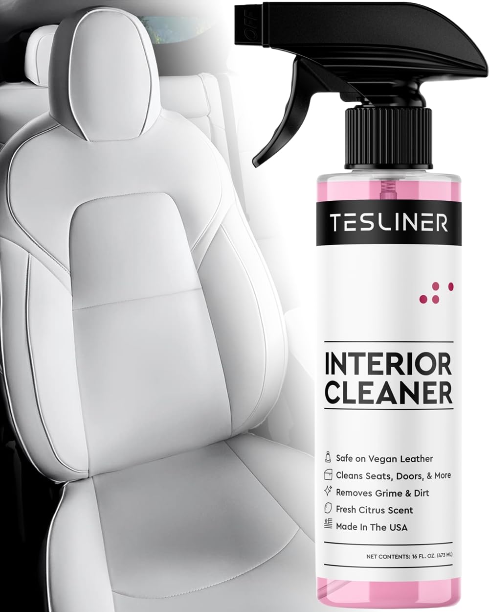 Tesla Seat Cleaner For White Or Black Vegan Leather Seats, Helps With Blue Jean Dye, Stains, Safe On All Surfaces, Tesla Interio