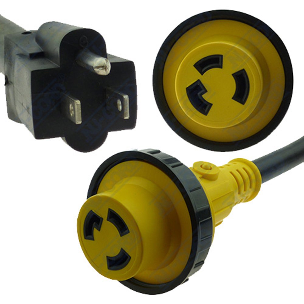 NU-SET Lock | RV Dogbone Adapter | 15 Amp Male - 30 Amp Female Locking Connector | RV Accessories & Door Hardware (Black)