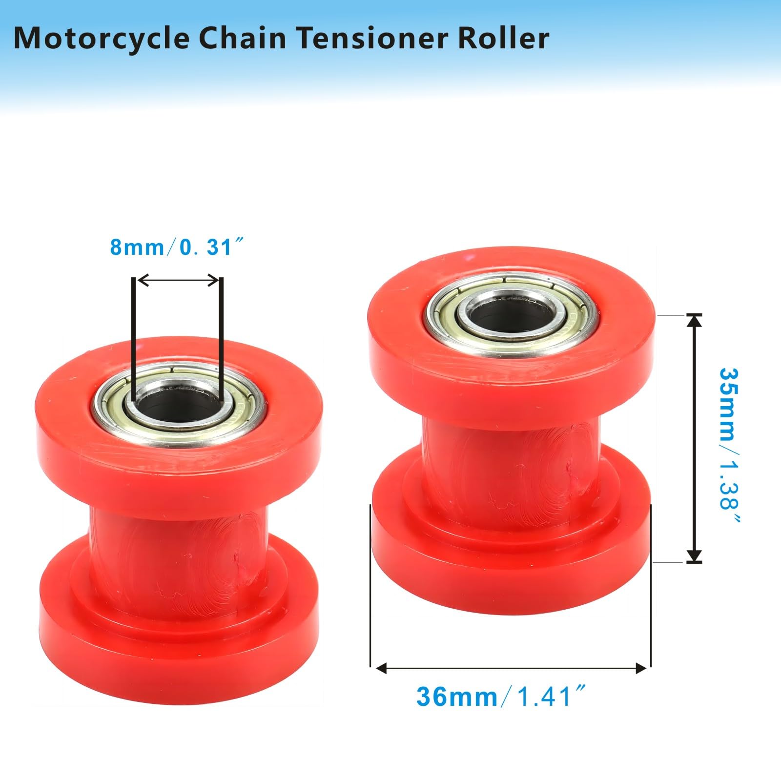 Motcoda 8Mm And 10Mm Chain Roller Pulley Tensioner Wheel Guide Per For Motorcycle Mini Bike Atv 125Cc 140Cc 160Cc Ssr Xr125 Klx110 Crf50 Pitster Pit Dirt Bike Parts (Red)