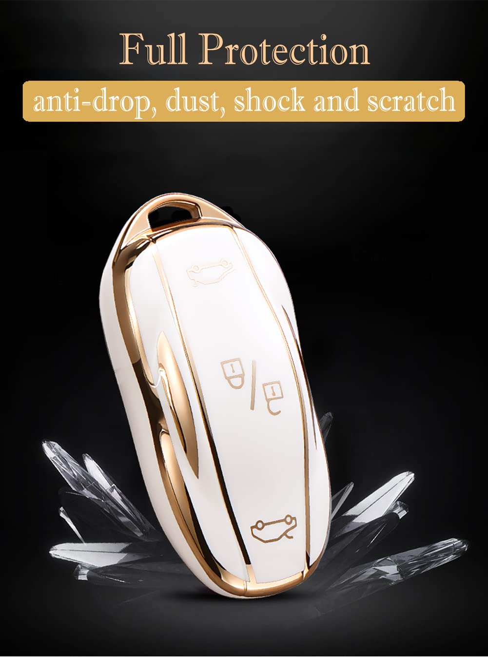 Cacacar For Tesla Model X Key Fob Cover With Keychain, Full Cover Protection Key Fob Case Premium Soft Tpu Smart Remote Key Hold