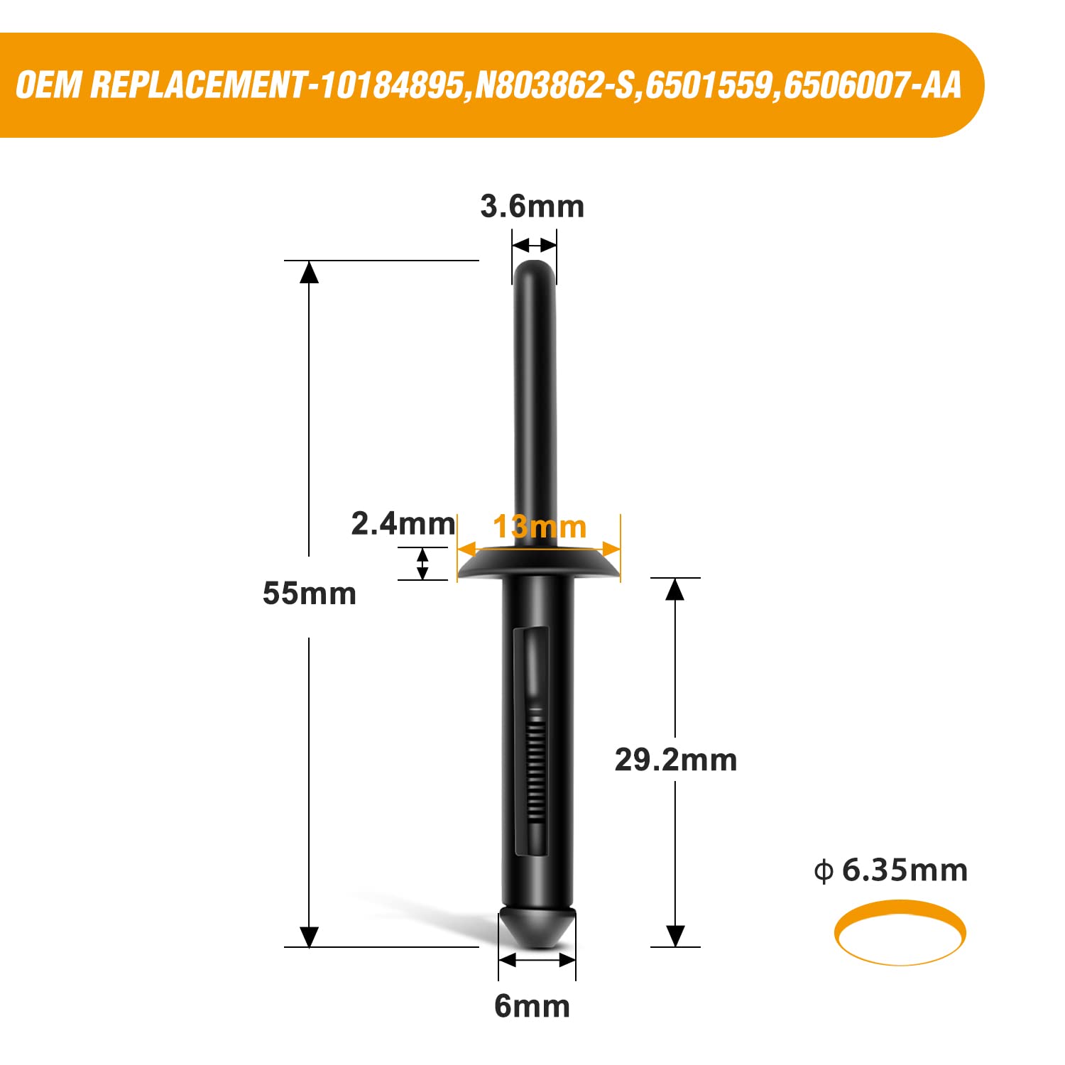 Gooacc 50Pcs 1/4'' Hole Nylon Blind Rivets Fender Flare Bumper Door Trim Plastic Rivet Retainer Compatible With Chrysler 6501559