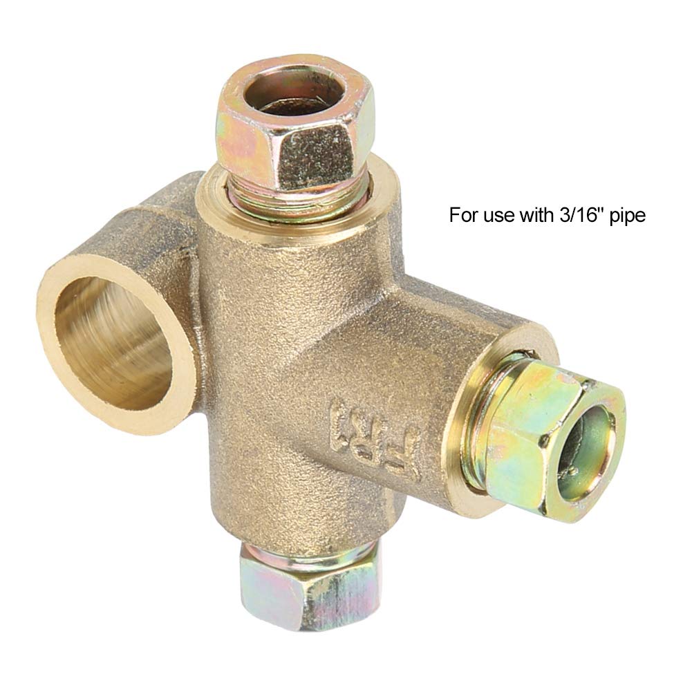 Watris Veiyi 3 Way T-Shape Brake Tee, T-Shape Brake Line Tee Union, Brake Tee Fittings With 3 Male Nuts Short Union M10 Fit For 3/16In Pipe 10Mm