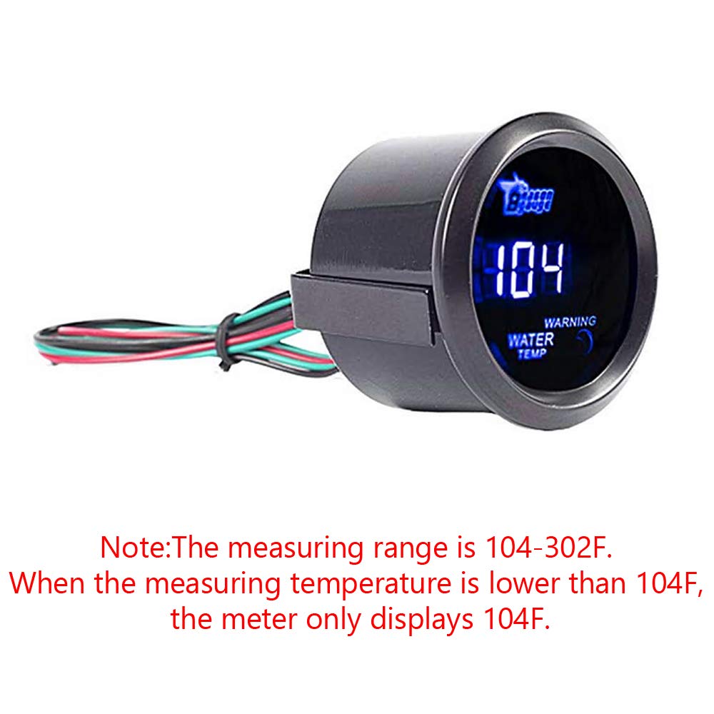 Esupport Car 2'' 52Mm Digital Water Temp Gauge Blue Led Fahrenheit F