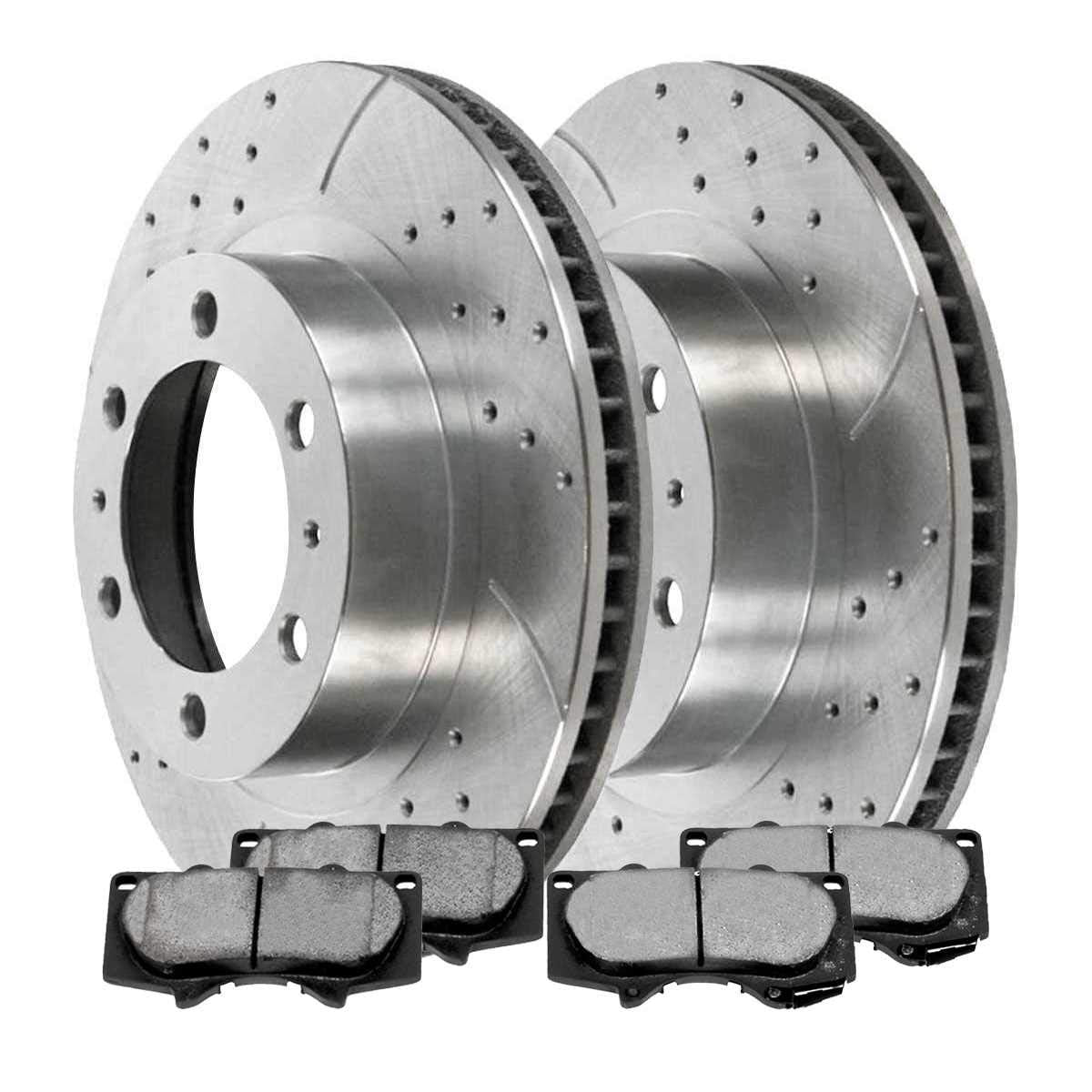 Autoshack Front Drilled And Slotted Brake Kit Rotors Silver And Performance Ceramic Pads Pair Of 2 Driver And Passenger Side Replacement For Toyota Fj Cruiser 4Runner 2005-2021 Tacoma 4Wd Brkpkg002288