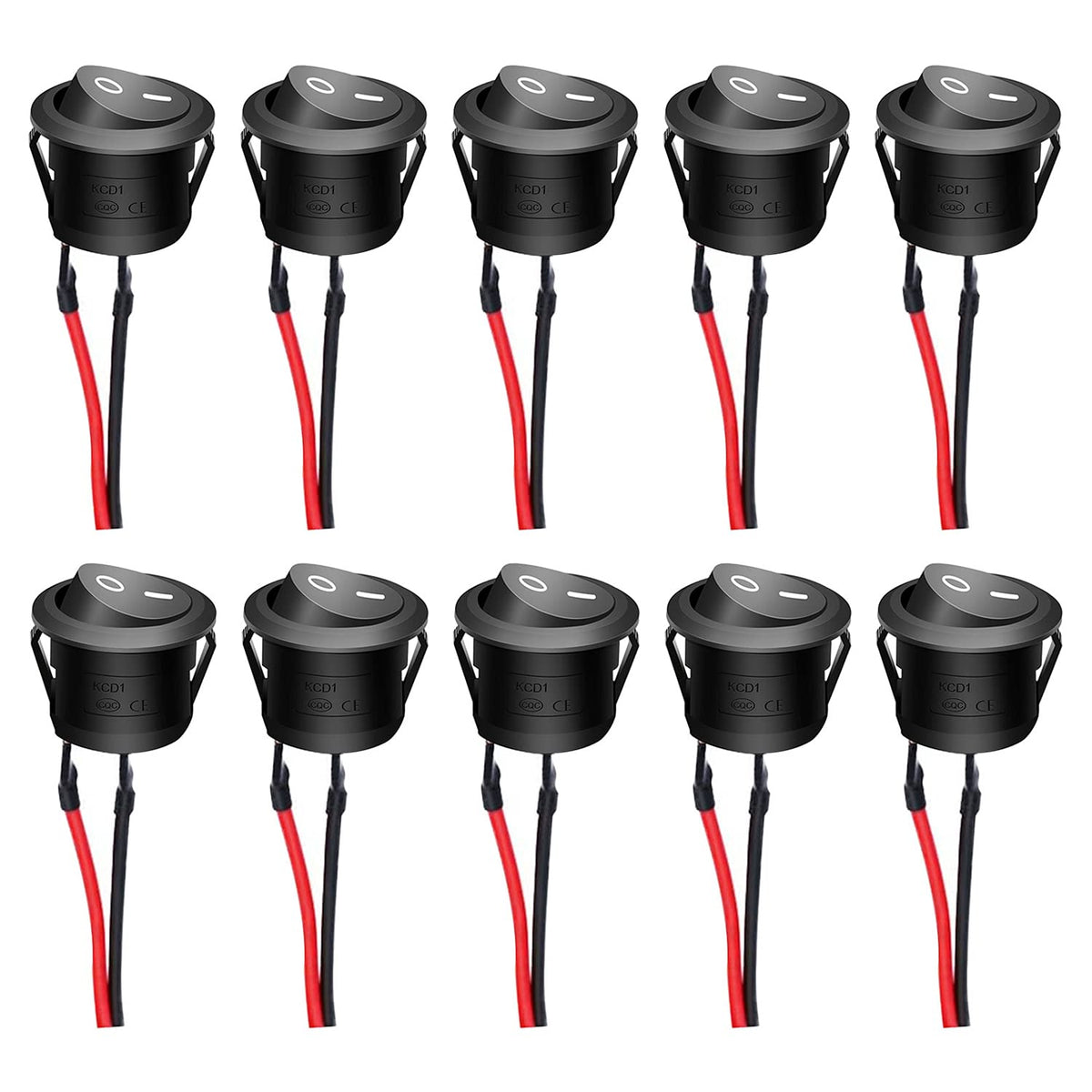 Twidec/10Pcs 12V Round Rocker Switch Ac 6A/250V 10A/125V Spst 2 Pin 2 Position On/Off Toggle Switch For Car Boat Automotive Rv Black With Pre-Soldered Wires(Quality Assurance For 1 Years)Kcd1-X-Y