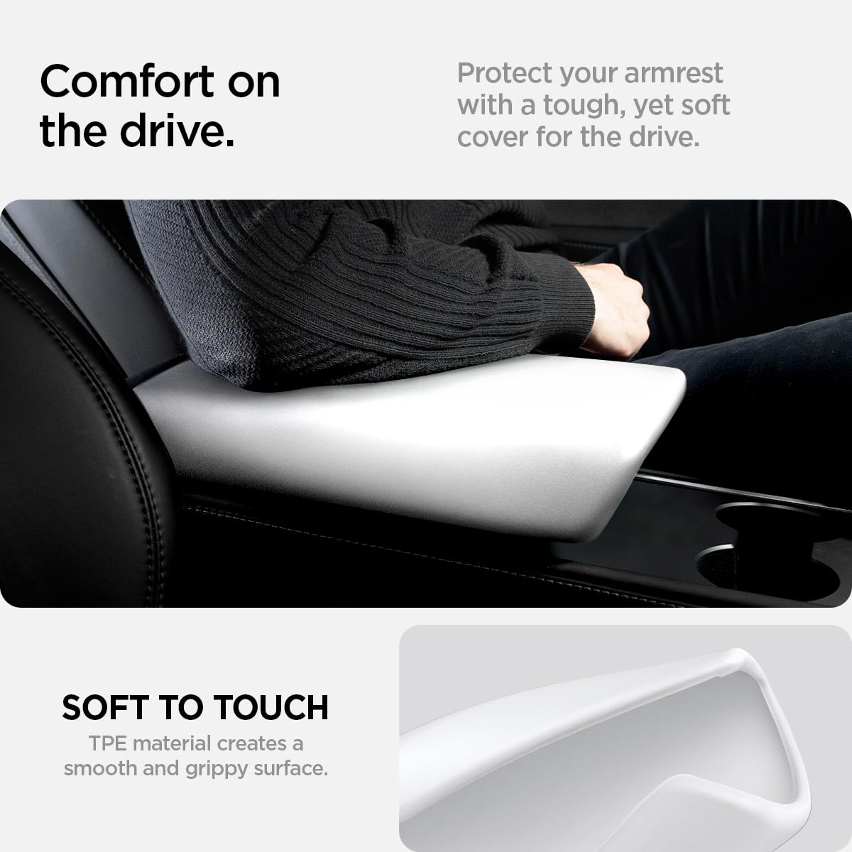 Spigen Center Console Non-Slip Armrest Cover Designed for Tesla Model 3 & Y 2025/2024/2023 with EZ Snap On Install [Not Compatib
