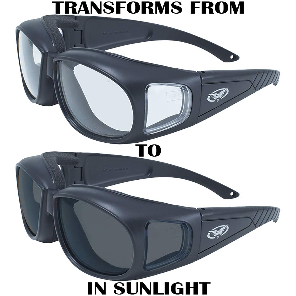 Global Vision Outfitter Padded Fit-Over Motorcycle Safety Sunglasses (Clear To Smoke Lens)