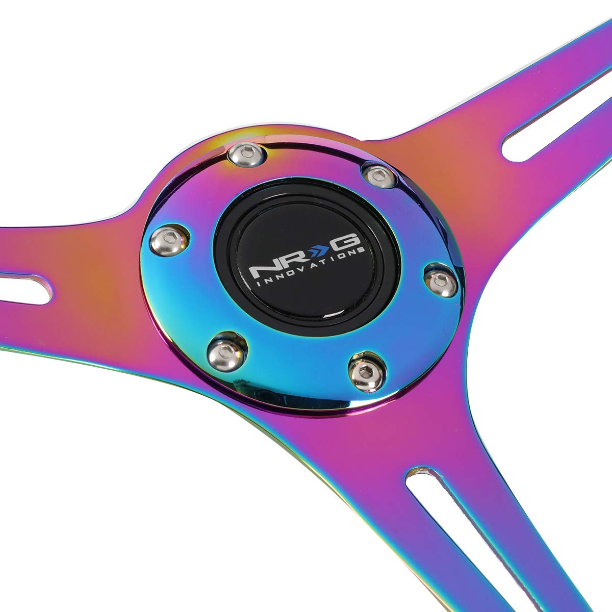 NRG Innovations ST-015MC-BSB &quot;Galaxy&quot; Classic Wood Grain Wheel (350mm 3 Neochrome spokes - Black Sparkled Color)