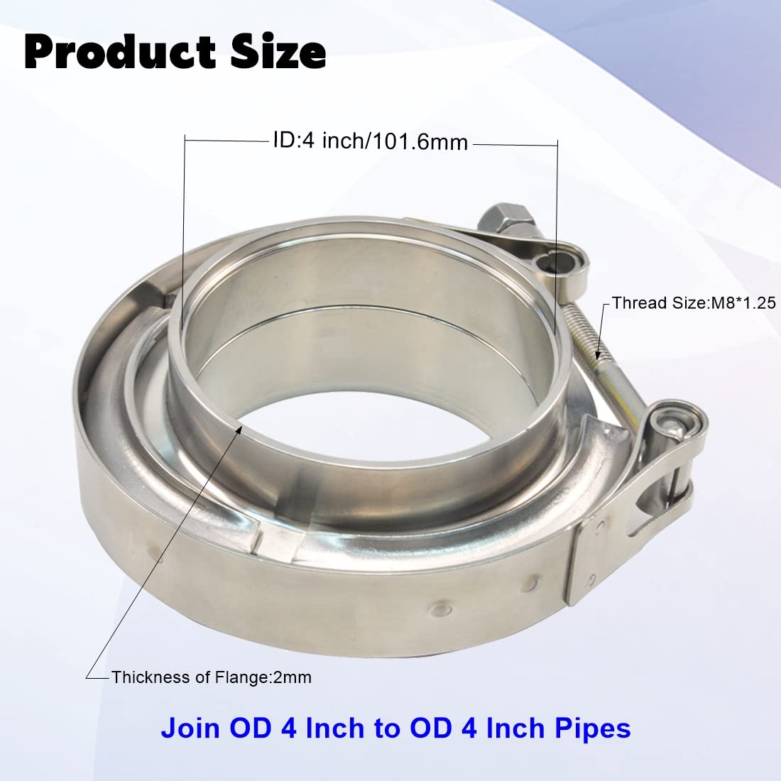 Elifecenter 4 Inch V Band Clamp w/Flanges Male Female T304 Stainless Steel