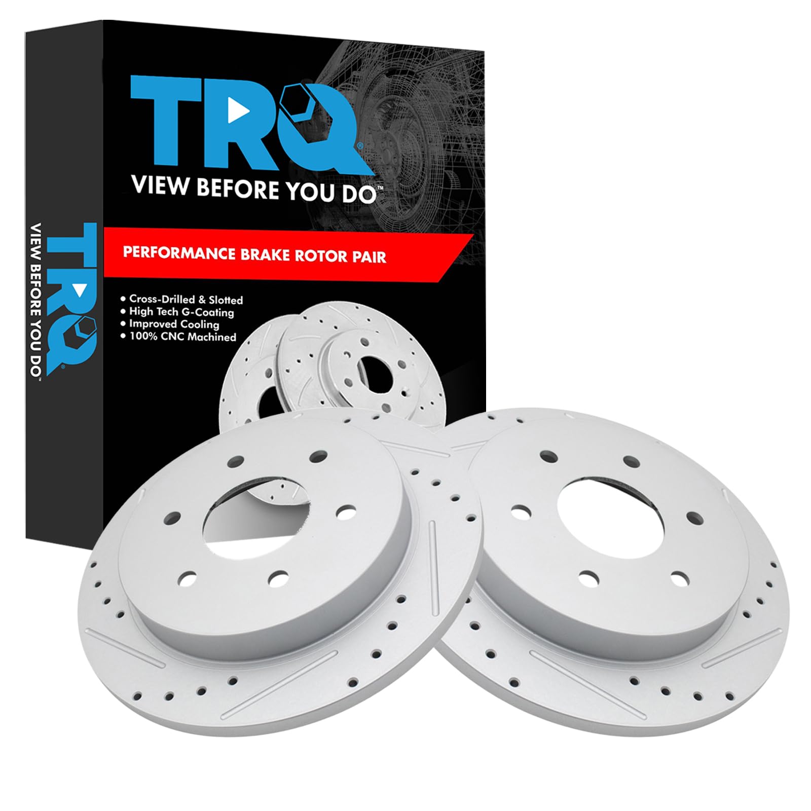 Trq Rear Performance Brake Rotors Set Premium G-Coated Cross Drilled & Slotted Compatible With 2004-2010 Infiniti Qx56 2005-2019