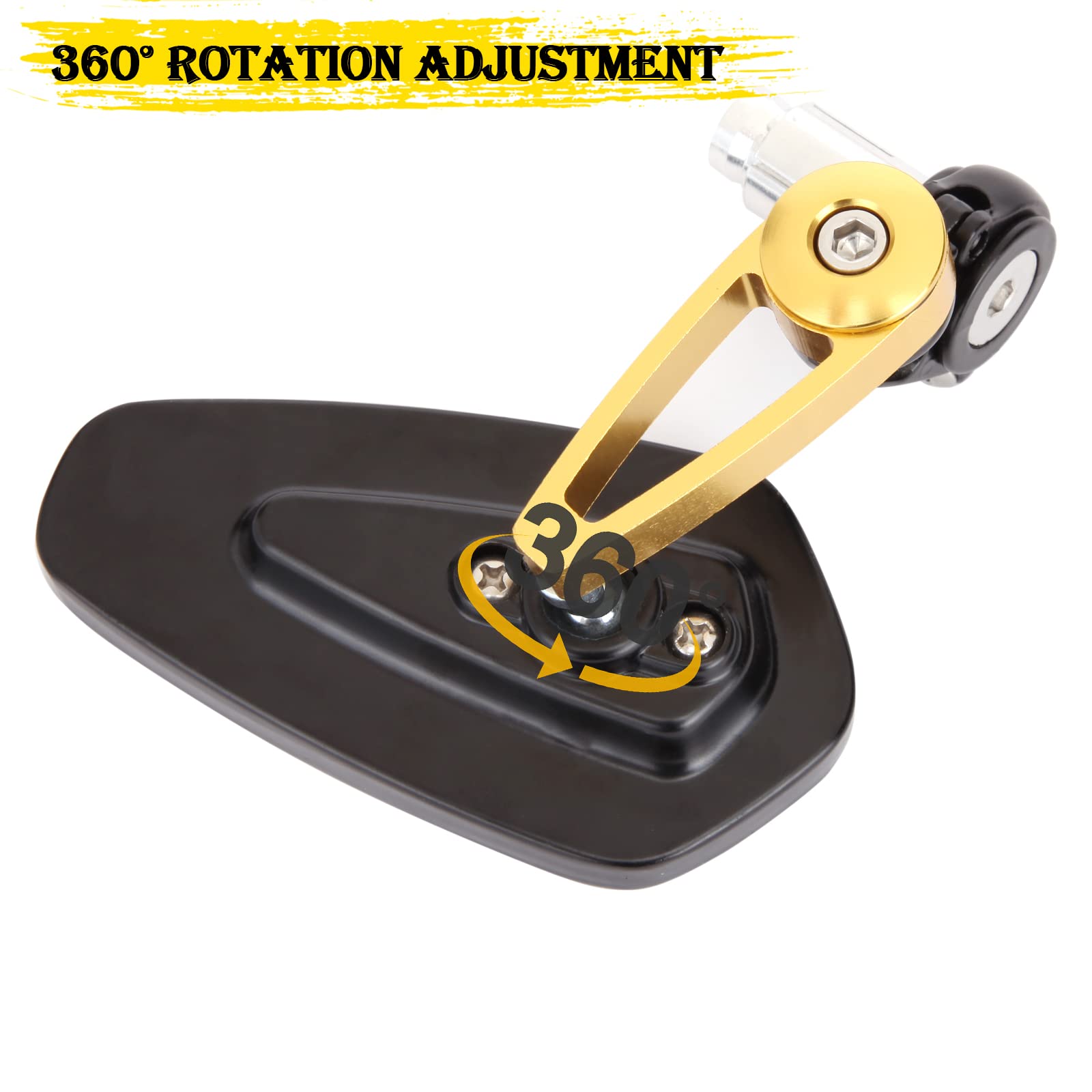 Universal Black Motorcycle Billet Aluminum 7/8 22 Bar End Side Rearview Mirrors (Gold)