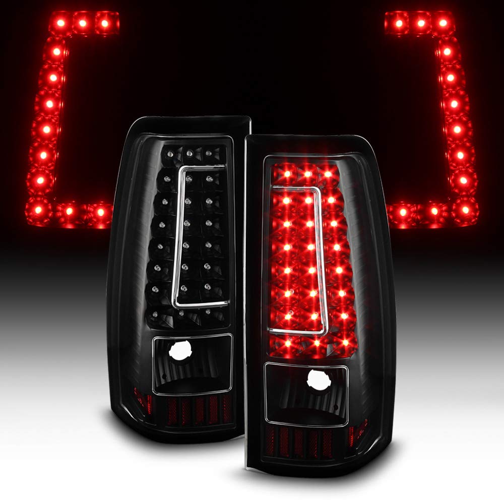 Acanii - For 2003-2006 Chevy Silverado 1500 2500Hd 3500Hd Black Housing [C-Strip] Led Tail Lights Brake Lamps Left+Right
