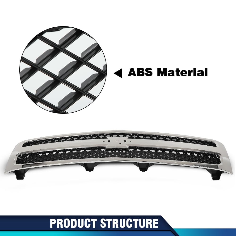 Pit66 Grille Compatible With Chevy Silverado 1500 2007-2013 Chrome Shell W/Black Insert 25810707, 19303978, 22849840, Gm1200572