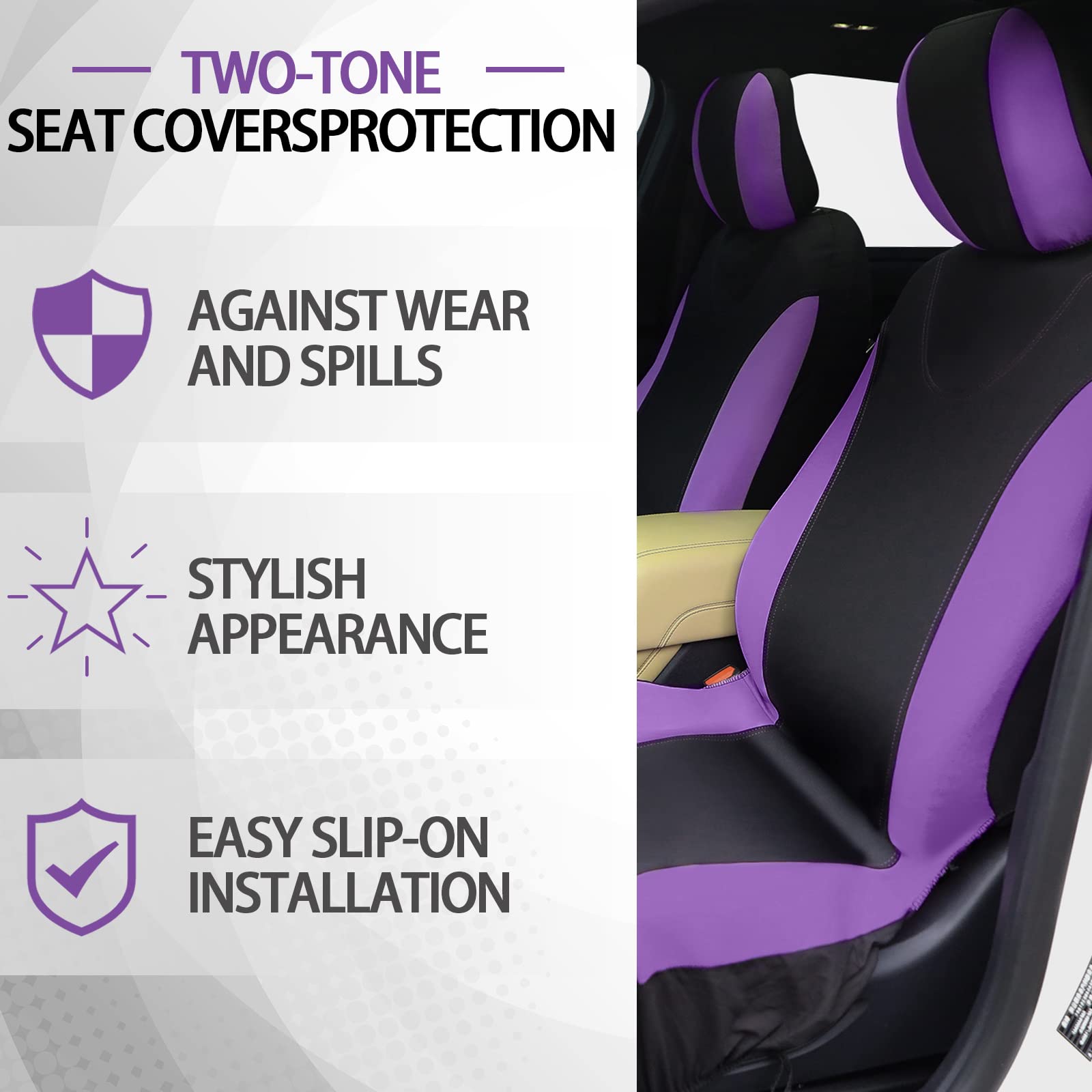 Tallew 17 Pcs Purple Car Seat Cover Full Set, Purple Car Seat Covers For Car Front Rear , Fluffy Steering Wheel Covers Soft