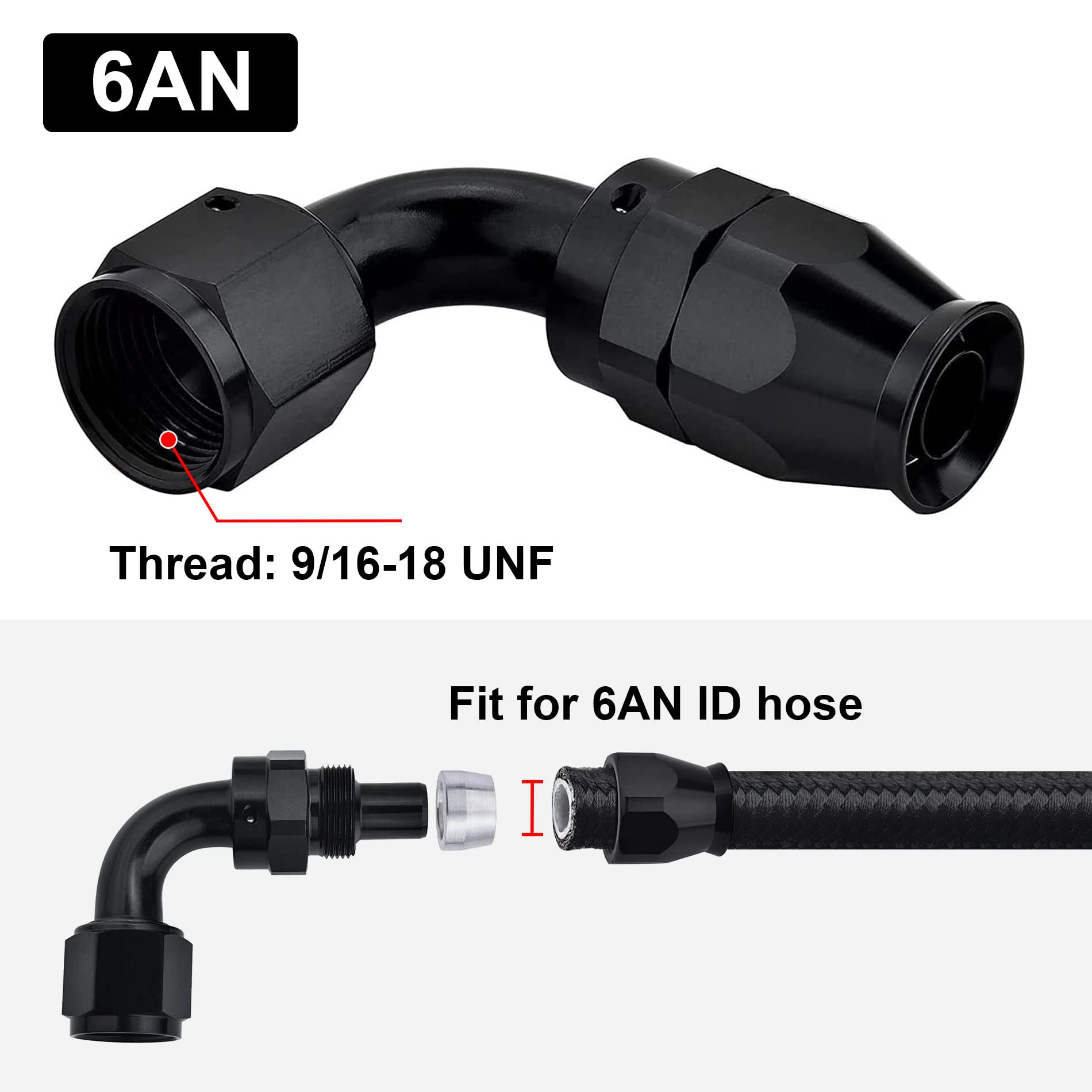 Evil Energy 6An Ptfe Hose End Fitting 90 Degree Black For Ptfe Hose Only 2Pcs