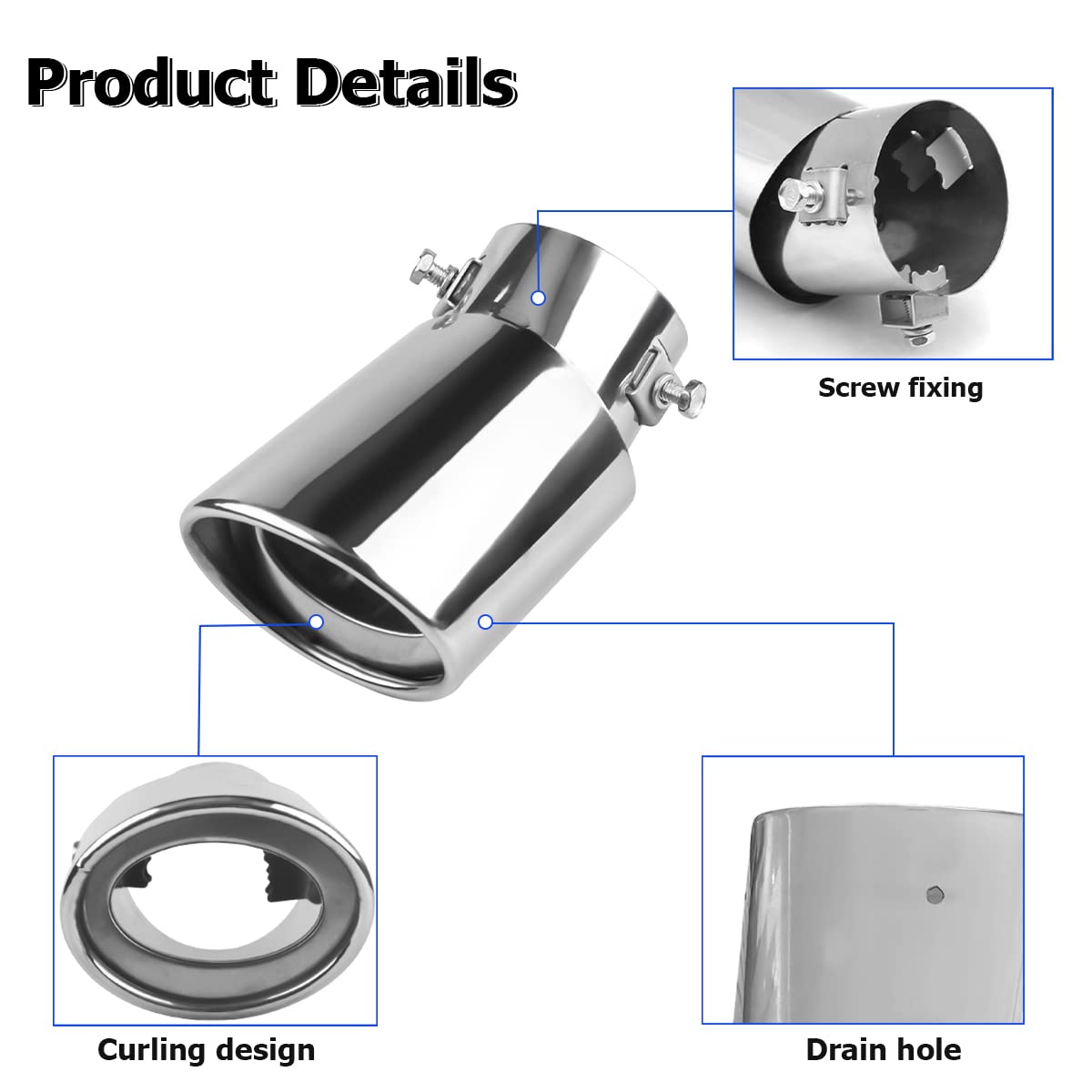 Stainless Steel Car Exhaust Tip, 2.5 To 3.3 Universal Car Exhaust Pipe Modification Tail Throat Tail Pipe, Steel Exhaust Tips Chrome-Plated Finish Tailpipe (Silver/B Style)