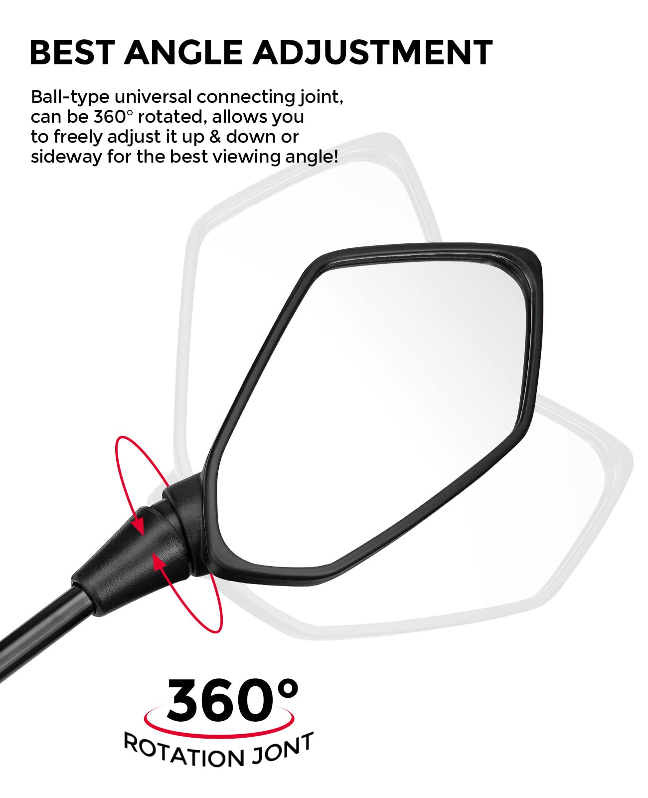 Kemimoto Universal Motorcycle Mirrors, Convex Handlebar Rear View Side Mirror With M8 M10 Bolt, Compatible With Bike, Scooter, Atv, Utv, Dirt Bike And More