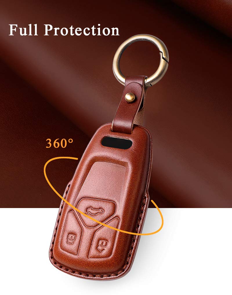 SANRILY Leather Key Fob Protector for Audi A4 Q7 Q5 TT A3 A6 SQ5 R8 S5 Keyless Entry Smart Remote Key Cover Case with Lucky Cat