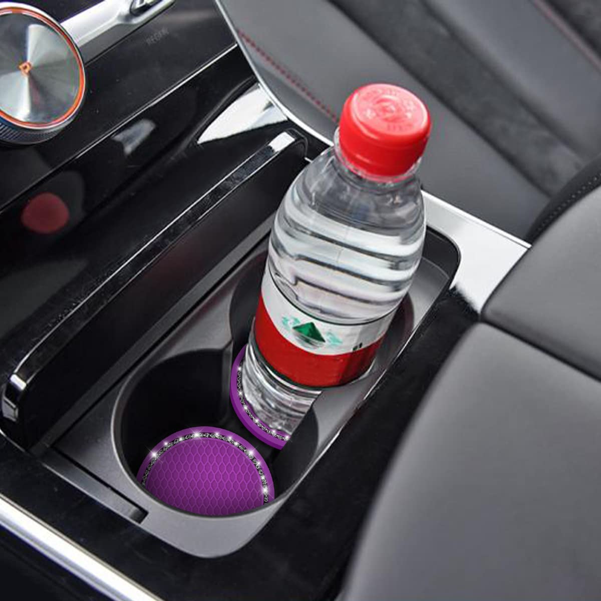 Car Cup Holder Coaster, 2 Pcs Universal Bling Crystal Rhinestone Car Accessories 2.75 Inch Auto Anti Slip Cup Holder Insert Mat Pad Set,Suitable For Most Car Interior (Purple)