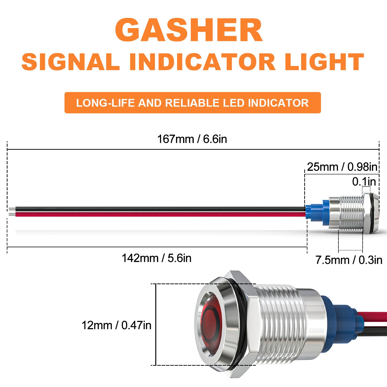 Gasher 5 Pcs Energy Saving Indicator Light, Led Light 12V/24V/110V 20Ma Panel Mount Light For Car Truck Boat Auto Part, Mounting