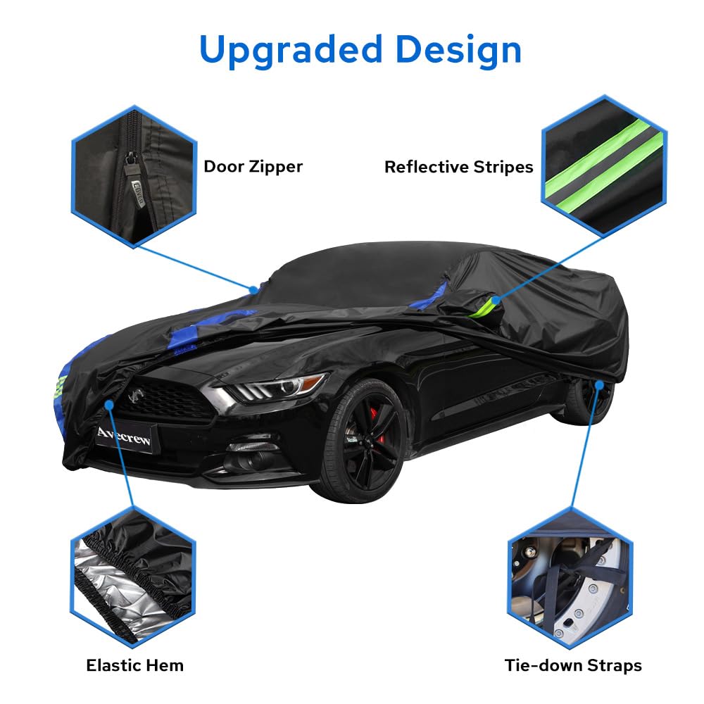 Avecrew For Ford Mustang Car Cover Waterproof All Weather For Automobiles, Outdoor Full Exterior Covers Fit Sedan Ford Mustang W
