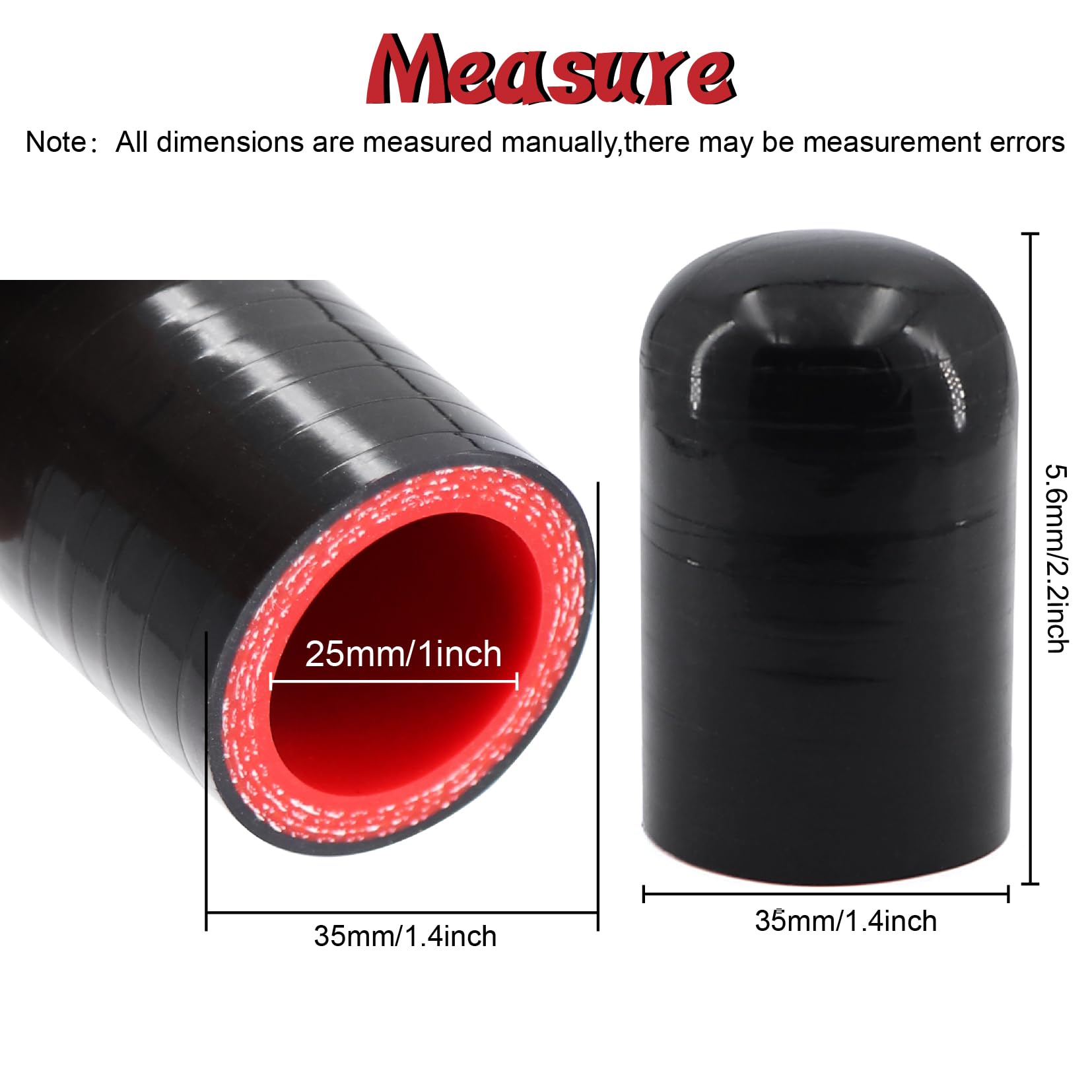High Temperature 4-Ply Reinforced Silicone Hose Cap ID 1Inch(25mm) Hose End Plug For Turbo Bypass Valve/Vacuum/Fix Leak/Throttle